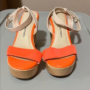 Laundry By Shelli Segal Orange and Cream Platform Sandals